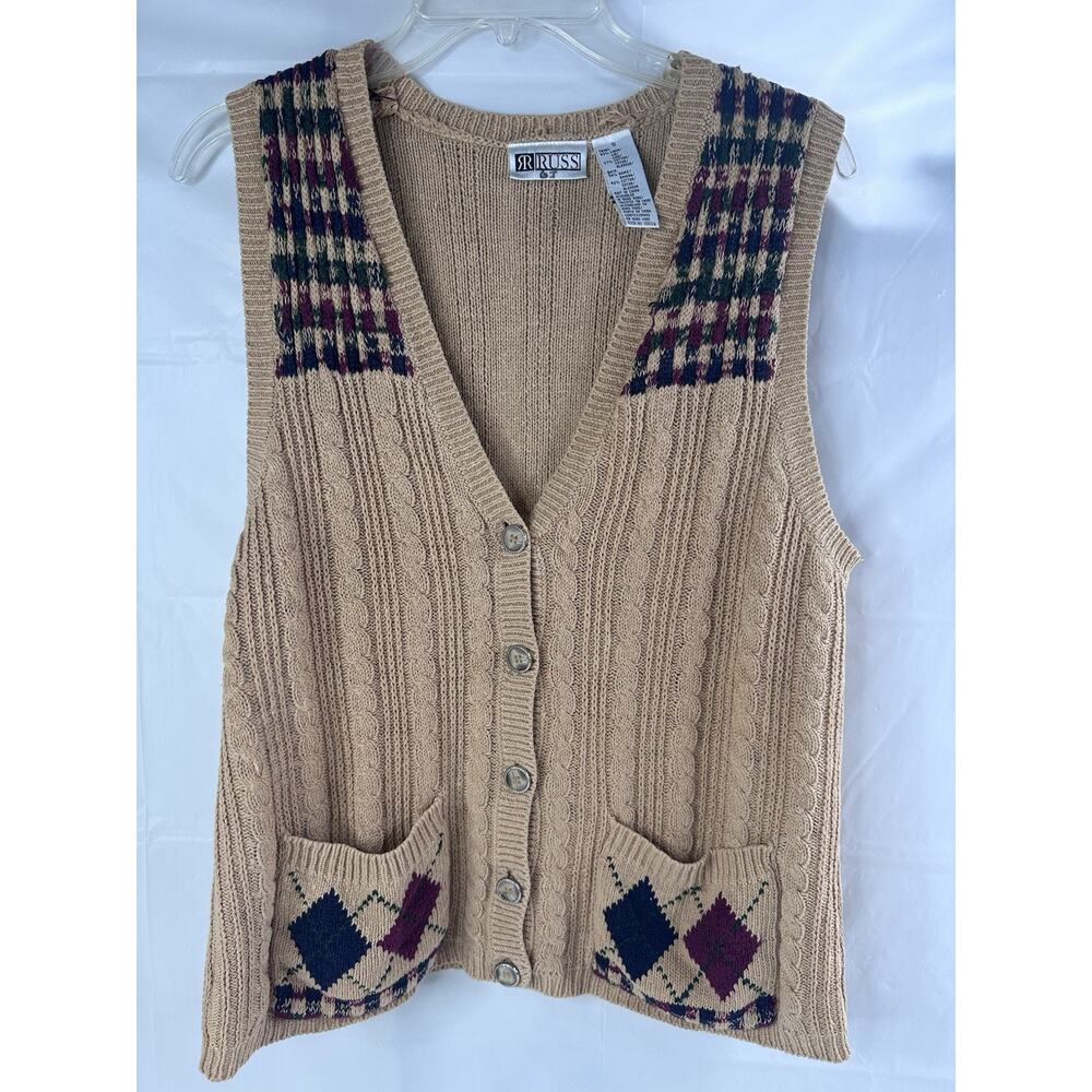 Vintage Russ Sweater Vest Small Knit Button Fair Isle 90s Retro Teacher Grandma